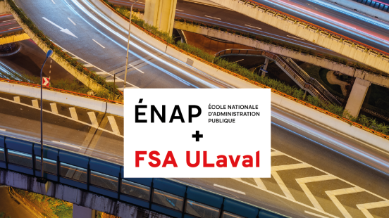 Ponts illuminés et logos de l'ENAP et de FSA ULaval