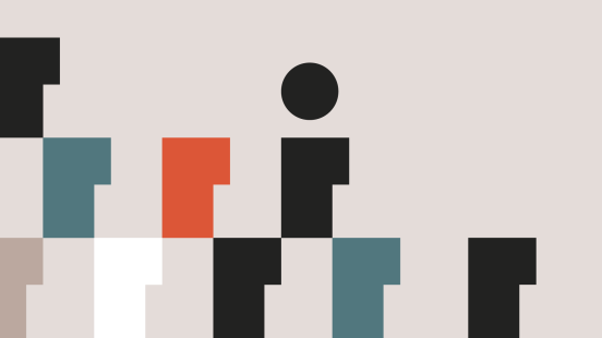 Fond grège avec motifs noirs, turquoises, blancs et orange