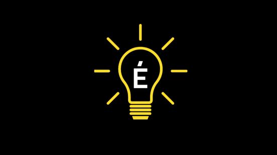 Ampoule avec É - Les midis recherche de l'ENAP sur fond noir