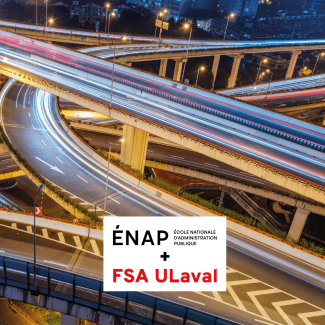 Ponts illuminés et logos de l'ENAP et de FSA ULaval