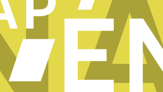 Lettres É, N, A, P ¸en blanc placées de façon décorative et en désordre sur fond jaune